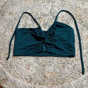 SHEIN Dark Teal Ruched Tie-Front Crop Top
